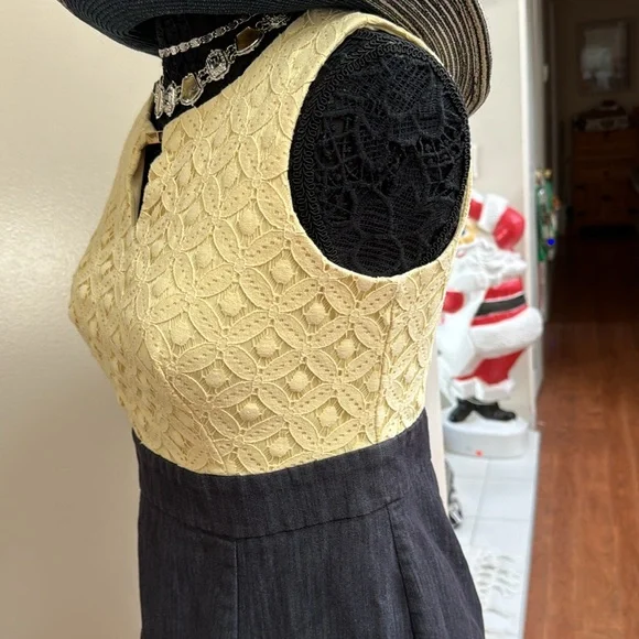 🍀2/10.00, Alyx dress yellow lace jewelry closure top denim zip down back ,excell - Picture 5 of 10